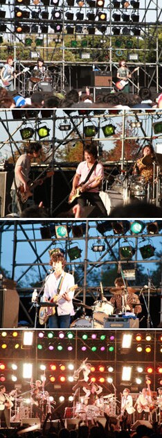 写真は上からチャットモンチー、TRICERATOPS、GRAPEVINE、東京スカパラダイスオーケストラ。フリーマーケットやウォークラリー、ゴミのリサイクルなど、環境に優しいイベントを目指す試みも多く行われた。