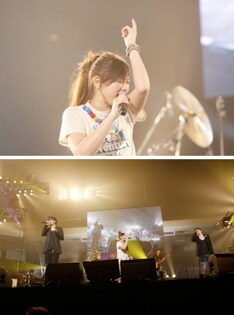 このイベントのために制作された新曲など、見どころ満載だった「POWER OF MUSIC」。今後も定期的に開催してほしいところだ（写真下は絢香×コブクロ）。