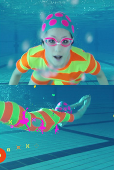 レトロスタイルの水着を着こなし泳ぎまくるカエラ。「STARs」はニューアルバム「+1」に収録される。