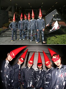 DefSTAR RecordsのあるSony Musicビルに、赤のトンガリ帽子で潜入するpe'zmoku（写真上）。来月5月5日からはPE'Zとしての単独ツアーが開催される。