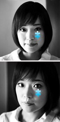 上が初回限定盤で下が通常盤のジャケット写真。いずれも左目の下にジグソーパズルのカケラが付着している。