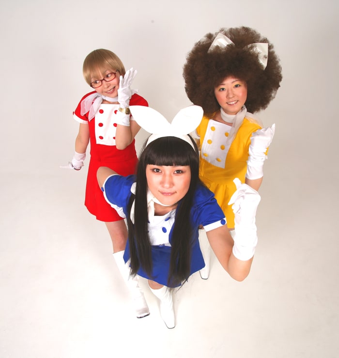 青がきわサン、赤がまゆちゃん、黄色がチッチ。