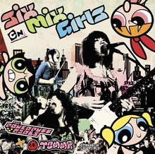 みずえ（Dr）、まり（Vo,G）、やよい（B）とブロッサム、バブルス、バターカップのコラボが実現した「Six Mix Girls」国内盤ジャケット。