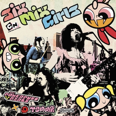 みずえ（Dr）、まり（Vo,G）、やよい（B）とブロッサム、バブルス、バターカップのコラボが実現した「Six Mix Girls」国内盤ジャケット。