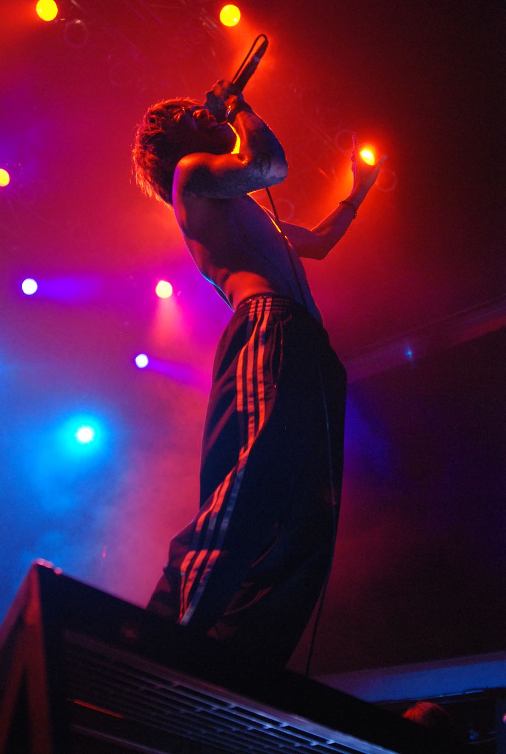 現地ファンを前に、激しいパフォーマンスを見せる京（Vo） 。