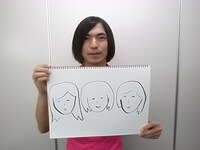 プロデューサーのROCKETMANことふかわりょうと、COSMETICS（似顔絵）。