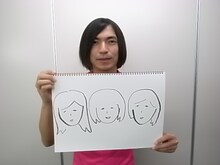 プロデューサーのROCKETMANことふかわりょうと、COSMETICS（似顔絵）。