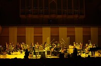 この日ステージに登場したアーティストは全員adidas Originals kzkラインのジャージを身に着けていた。delofamiliaとバンドメンバーは紫、Rie fuは金ラメ、オーケストラは小豆色を着用（photo by AKIRA MAEDA）。