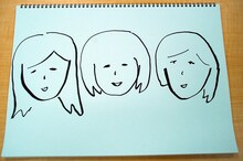 現在公開されている、ふかわりょう直筆によるCOSMETICSのイラスト。メンバーは左から、このな、ひでよ、しずな。