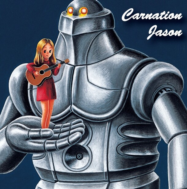 美女を手のひらに載せる巨大ロボ。