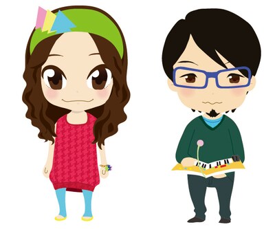 このプロジェクトにあわせて2頭身化したSweet VacationのMayとDaichi。イラストはGONZOプロデュース。