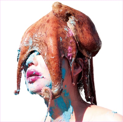 写真はアルバム「camouflage」のジャケット写真。インパクトたっぷりのアートワークは、メンバーとも親交のある気鋭のアーティスト、ピュ～ぴるが手がけた。