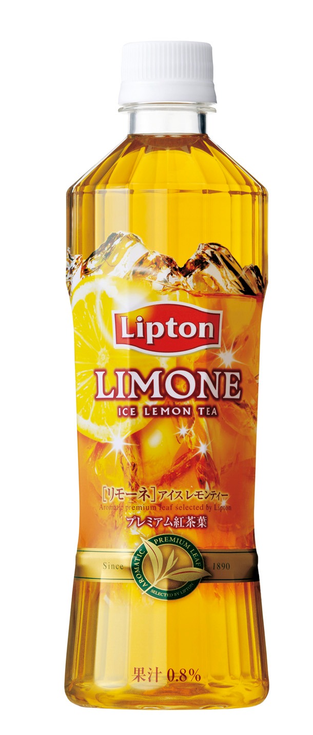 従来のオレンジペコーに自社茶園の茶葉を加えた新「リプトン リモーネ」。オリジナル仕様のペットボトルは、ロンググラスをイメージしたキラキラ輝くデザイン。