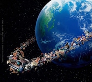 写真はアルバム「スペース バイオチャージ」ジャケット。青い地球の周りを無数の楽器群が取り囲んでいる。