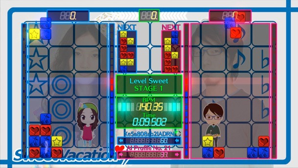 写真はゲーム中「Level Sweet」ステージの様子。YouTubeにアップされた紹介ムービーでは、大のゲーム好きMayとDaichiがバトルモードで対戦しているが、その勝敗は……。
