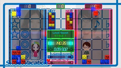 写真はゲーム中「Level Sweet」ステージの様子。YouTubeにアップされた紹介ムービーでは、大のゲーム好きMayとDaichiがバトルモードで対戦しているが、その勝敗は……。