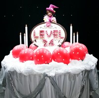 中央のチョコレートを模したプレートには、しょこたんの24歳を祝福する「LEVEL24」という言葉が。これについて本人は「レベルと言うと、歳をとるのもプラスに考えられるから」と語っている。