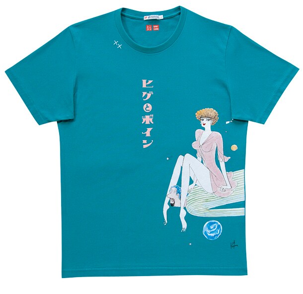 コラボTシャツのうちの1枚、シングル「ヒゲとボイン」のジャケットをモチーフにしたTシャツ。