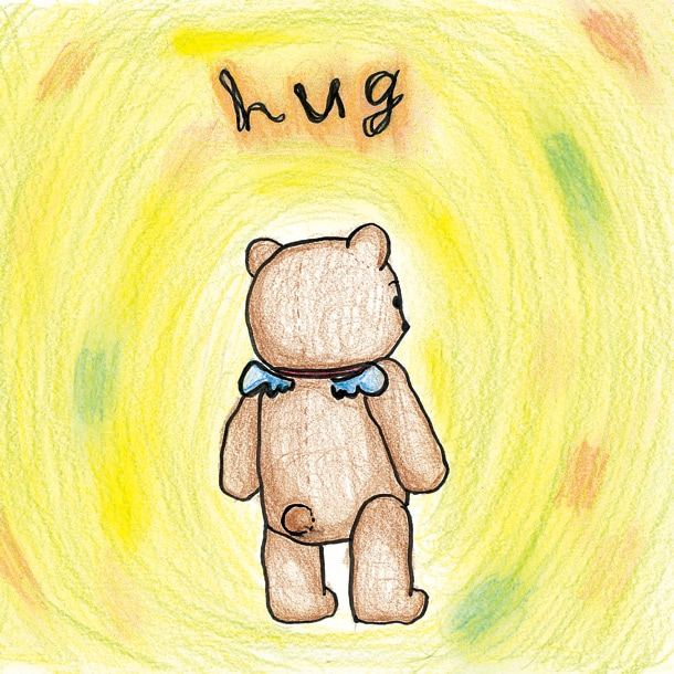 写真はガッキー画伯のイラストが使われたアルバム「hug」初回限定盤Aジャケット。天使の羽根を持つクマの後ろ姿が描かれた、味わい深いイラストだ。