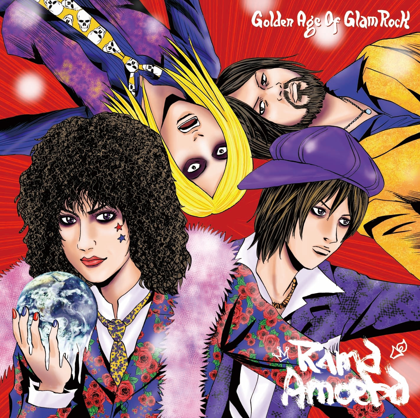赤を基調にした、カバーアルバム「Golden Age Of Glam Rock」ジャケット。