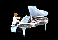 YOSHIKIキャラクターが弾くクリスタルピアノは、実物同様にKAWAI製。(C)X JAPAN Production Management Committee (C)2009 no1s inc. ALL RIGHTS RESERVED.Published by SFO inc.(C)2009 Mobicle ALL RIGHTS RESERVED.(C)2009 SFO inc. ALL RIGHTS RESERVED.