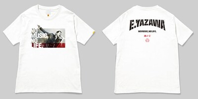着るだけでテンションの上がりそうな「No.121 矢沢永吉“NO MUSIC, NO LIFE.”Tシャツ（グリーン電力証書付き）」。できれば上着など羽織らず、胸も背中もむき出しで街を闊歩したい。