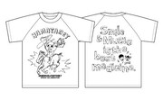 ハマケンの虚無的なイラストが前面に大きくプリントされた、ハマタネットTシャツ。背面には「Smile & Music is the best medicine.」というすてきなメッセージも。