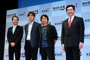 左からコーエーの杉山専務、鯉沼プロデューサー、宮本専務、松原社長。