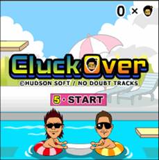 アクションゲーム「Cluck Over」ゲーム画面。アルバム6曲目「Cluck Over」と連動している。