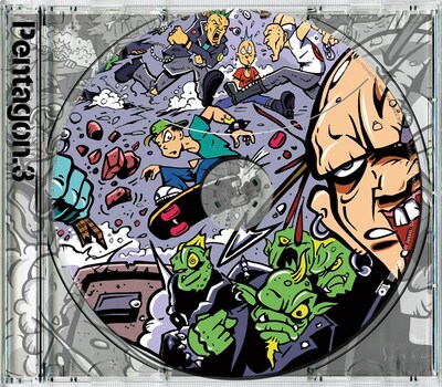 写真はスプリットアルバム「Pentagon.3」ジャケット。FACTのほかAGGRESSIVE DOGS、THE ACACIA STRAIN（US）、HIS OR THE APOCALYPSE（US）、WAR FROM A HARLOTS MOUTH（EU）の楽曲が収録されている。