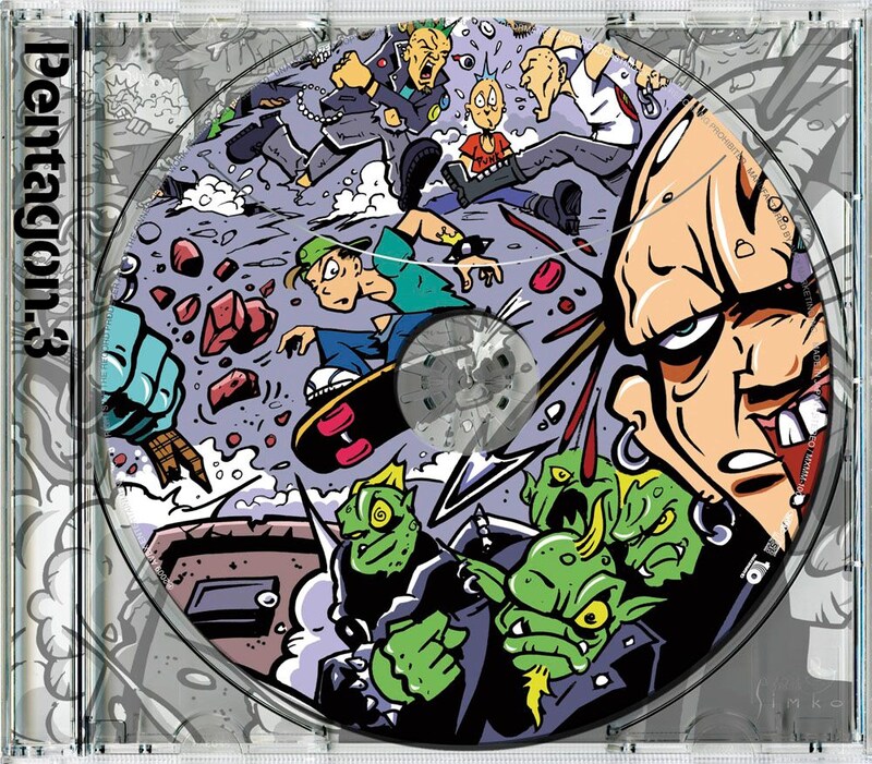 写真はスプリットアルバム「Pentagon.3」ジャケット。FACTのほかAGGRESSIVE DOGS、THE ACACIA STRAIN（US）、HIS OR THE APOCALYPSE（US）、WAR FROM A HARLOTS MOUTH（EU）の楽曲が収録されている。