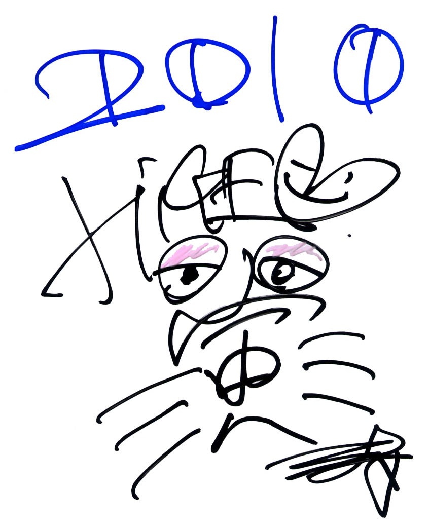 写真は髭（HiGE）メンバーによる直筆メッセージ。2010年の干支である「寅」の文字もしっかり記されている。