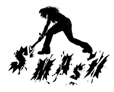 「SMASH」は破壊されることを前提に設計された、世界初の破壊専用ギター。破壊の楽しさや気持ち良さを追求し、破壊的な音色で演奏することができる。価格は1本5000円。破壊後は工場で徹底的にリサイクルされる。