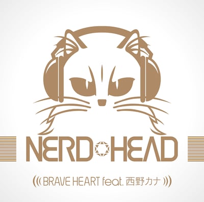 シングル「BRAVE HEART feat.西野カナ」のジャケット。レコチョクでこの曲が配信されたときにNERDHEADのメンバーについて詳細は公表されておらず、ヘッドフォンで音楽を聴いている猫のジャケットが公開されていた。