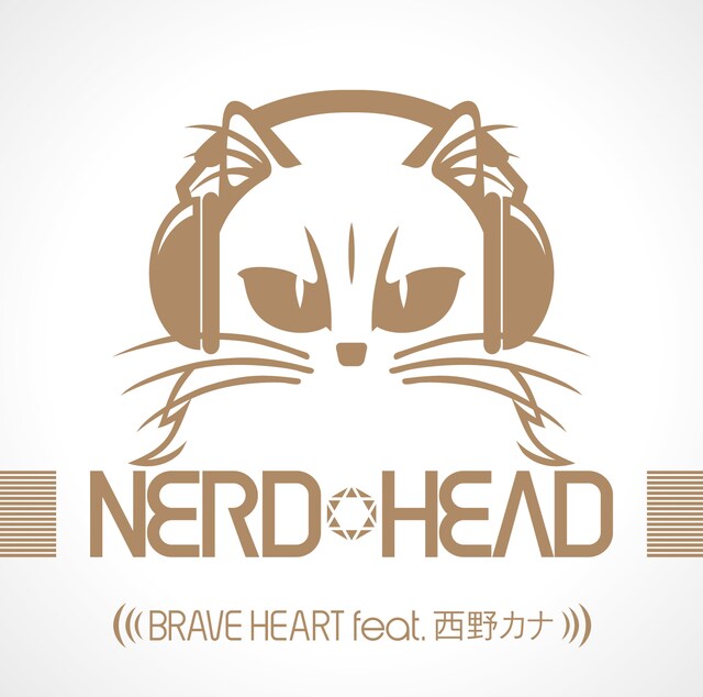 シングル「BRAVE HEART feat.西野カナ」のジャケット。レコチョクでこの曲が配信されたときにNERDHEADのメンバーについて詳細は公表されておらず、ヘッドフォンで音楽を聴いている猫のジャケットが公開されていた。