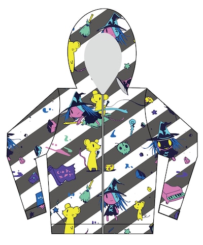 galaxxxyから発売されるコラボウェア「DEDEMOUSE×せかまほ×galaxxxyバイヤス総柄パーカー」。