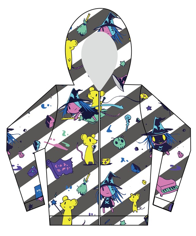 galaxxxyから発売されるコラボウェア「DEDEMOUSE×せかまほ×galaxxxyバイヤス総柄パーカー」。