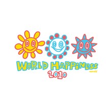 安齋肇による「WORLD HAPPINESS 2010」ロゴ。ハッピーでピースフルなフェスの雰囲気が感じられるデザインだ。