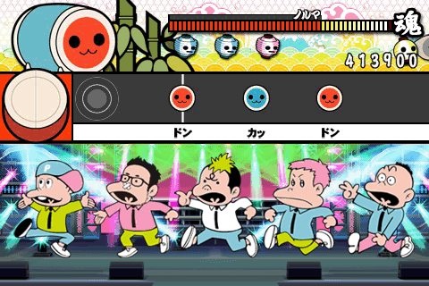 「太鼓の達人」RIP SLYMEパッケージのゲームプレイ画面。