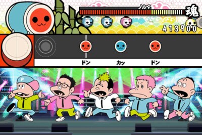 「太鼓の達人」RIP SLYMEパッケージのゲームプレイ画面。