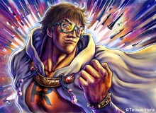 原哲夫によるふかわりょうのイラスト。胸にはROCKETMANのイニシャル「R」の文字が。