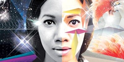 EMI MARIAの最新アーティスト写真。左半分が「Mr. ALIEN」、右半分が「Mirror」のビジュアルとなっており、両極の世界観を表わしている。