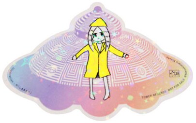 ホログラム加工でUFOがキラキラ光る「やくしまるキラシール」。写真はTOWER RECORDSバージョン。