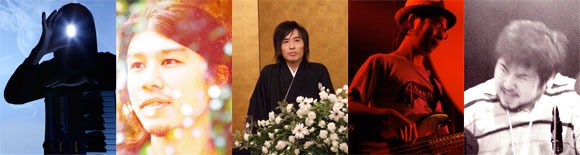 MoToRollers。左からクボタマサヒコ（G/ex.BEAT CRUSADERS）、コジロウ（G/ex.bonobos）、鈴木秋則（Key/ex.センチメンタル・バス）、伊藤健太（B/ex.ゲントウキ）、森信行（Dr/ex.くるり）。