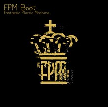 黒地にゴールドでノイズ混じりのFPMマークが描かれた「FPMBoot」ヴィレッジヴァンガード盤のジャケット。通常盤は白地に黒マーク。