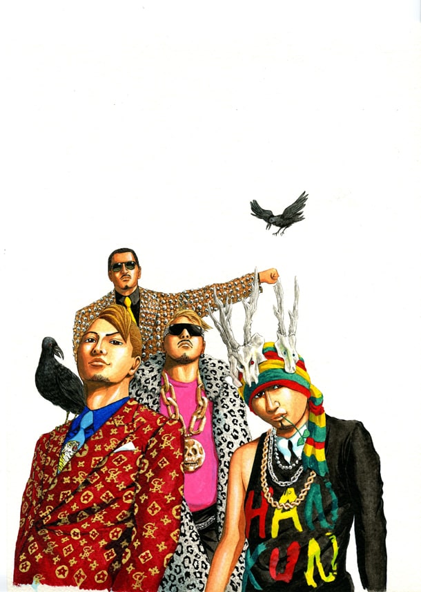 高橋のぼるが独特のタッチで描いた湘南乃風メンバー。