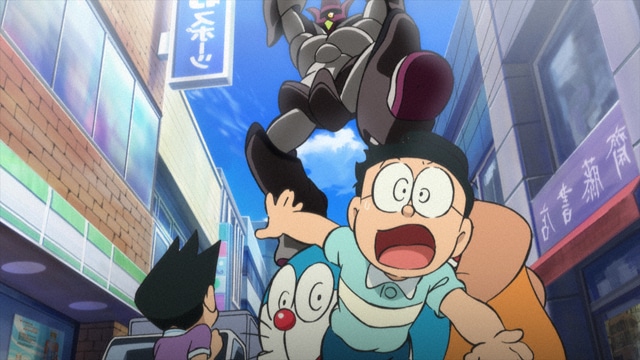 巨大ロボットに襲われるのび太と仲間たち。（C）藤子プロ・小学館・テレビ朝日・シンエイ・ADK 2011