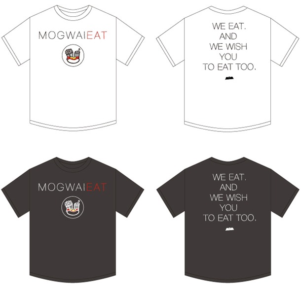 MOGWAIのライブ会場で販売されるTシャツ。アルバム制作期間中にバンドが食べたものをつぶやくというTwitterアカウント、MogwaiEatのアイコンがモチーフとなっている。