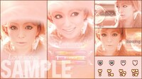 待ち受け、電話発着信、メール送受信、電池・電波ピクトなどのビジュアルをすべて「Love songs」仕様にできる、浜崎あゆみ最新きせかえキット。