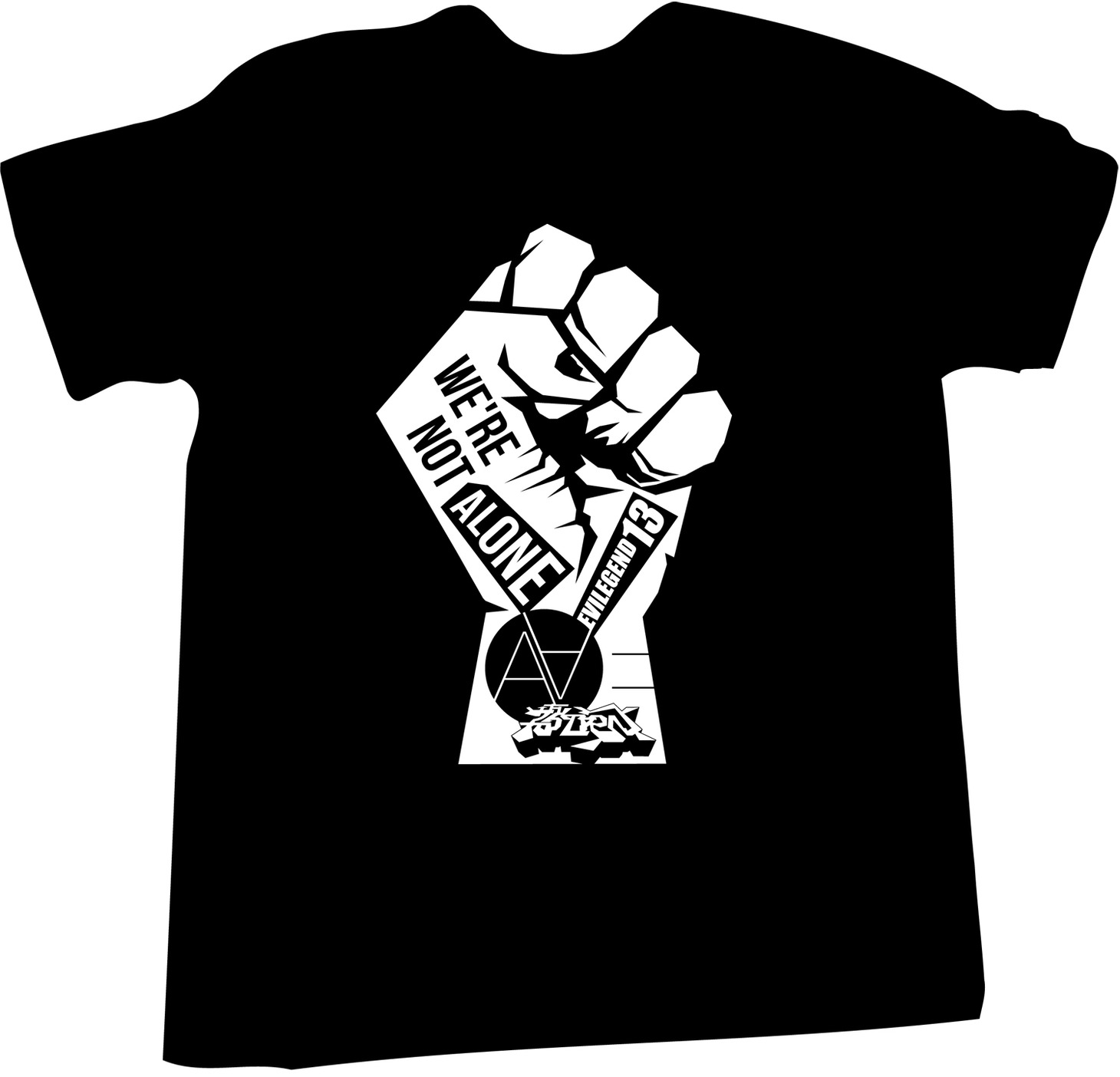 写真はAA=のチャリティTシャツ「We're not alone!!」デザイン。